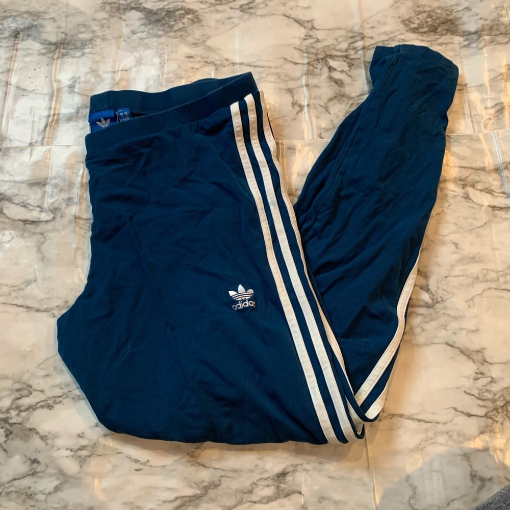 Adidas three stripe leggings blue white logo xl